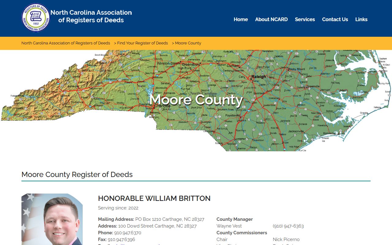 Moore County clerk of court records Register of Deeds profile distinction