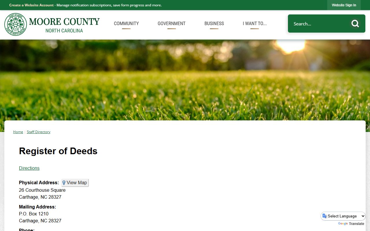 Moore County clerk of court records Register of Deeds staff directory