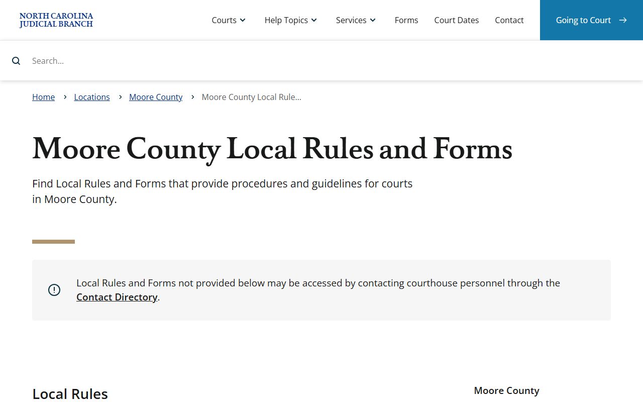 Moore County court dockets local rules and forms