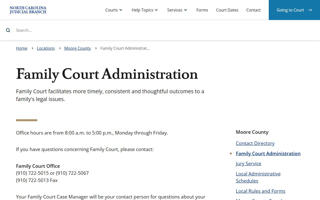 Moore County court dockets family court administration