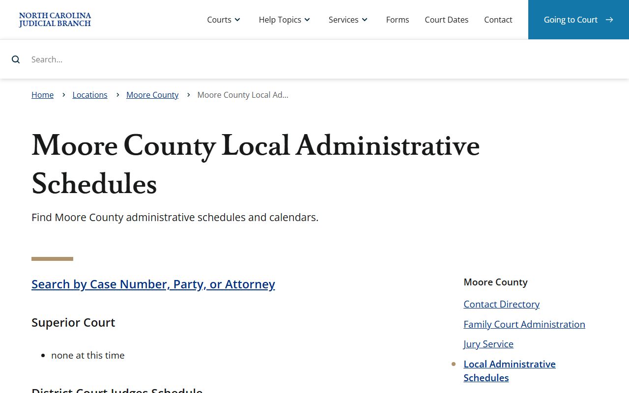 Moore County court dockets local administrative schedules