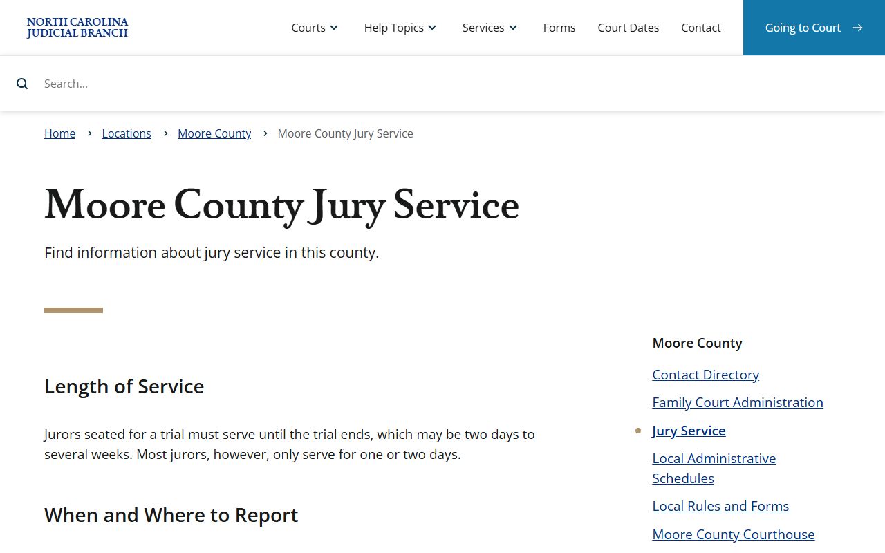 Moore County court dockets jury service reporting