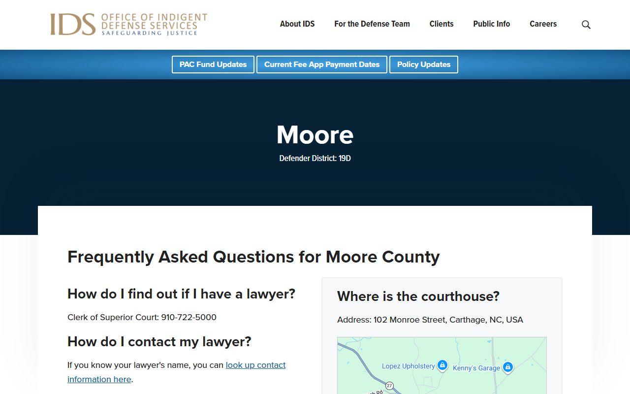 Moore County criminal court records appointed counsel information