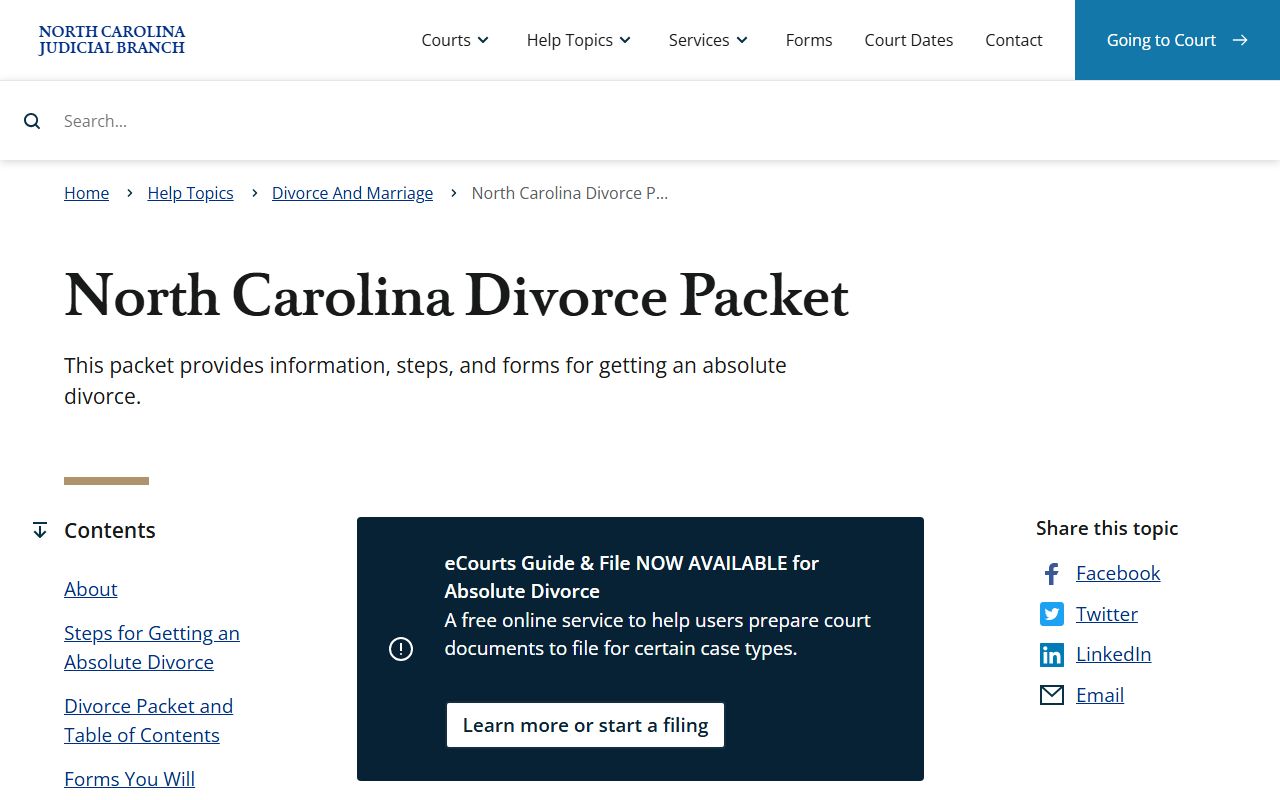 Moore County trial court records North Carolina divorce packet