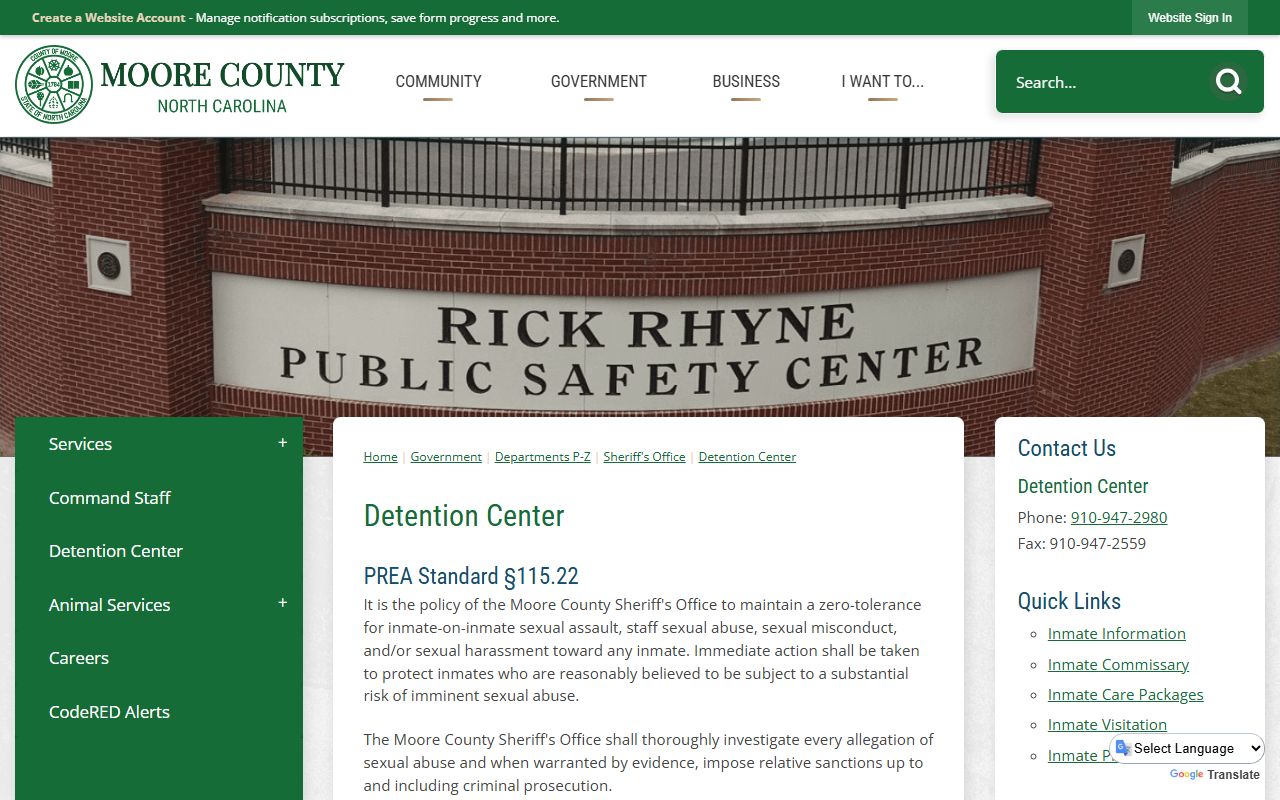 Moore County inmate records Detention Center page