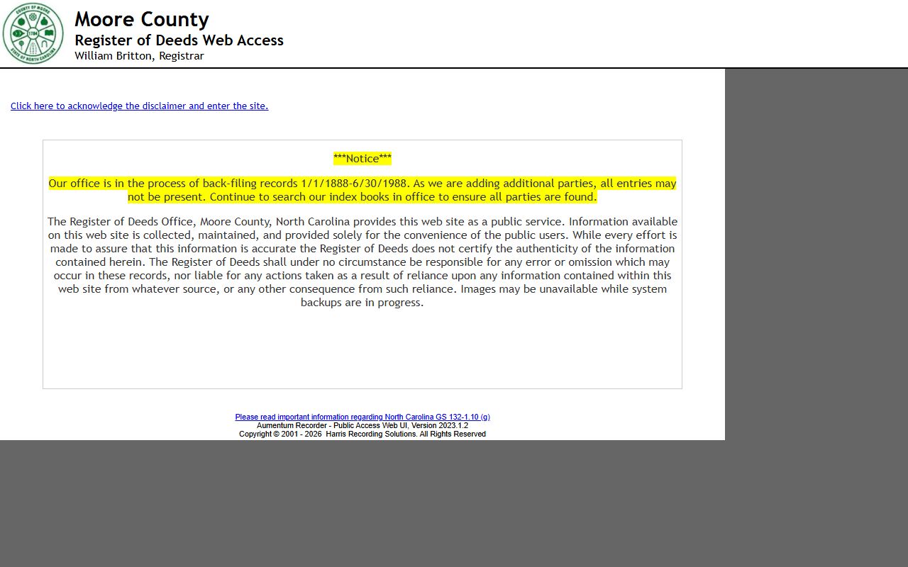 Moore County marriage and divorce records Register of Deeds search portal