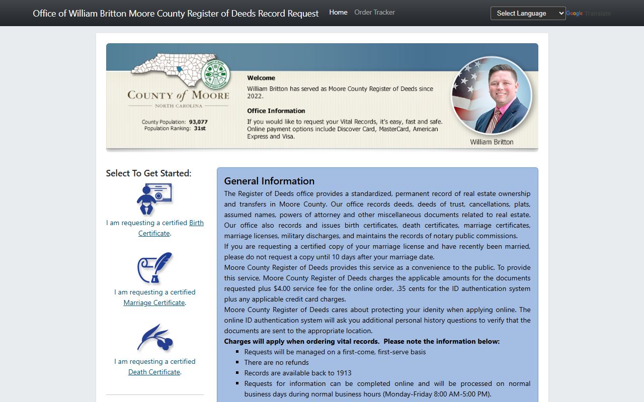 Moore County marriage and divorce records vital records request portal