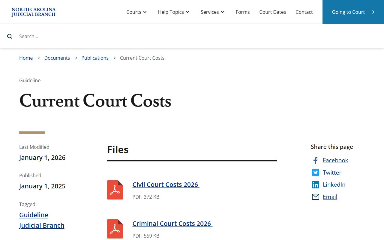 Moore County traffic court records current court costs publication