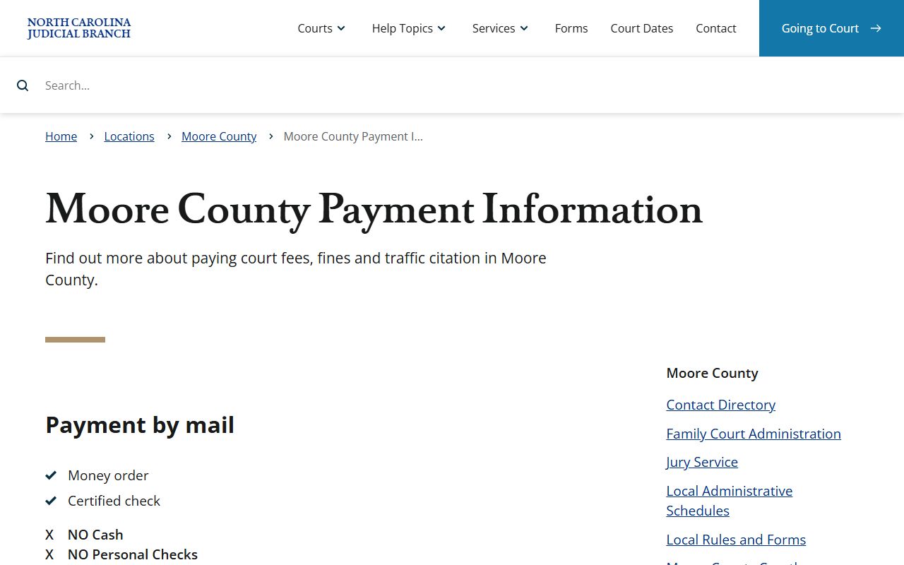 Moore County traffic court records payment information page
